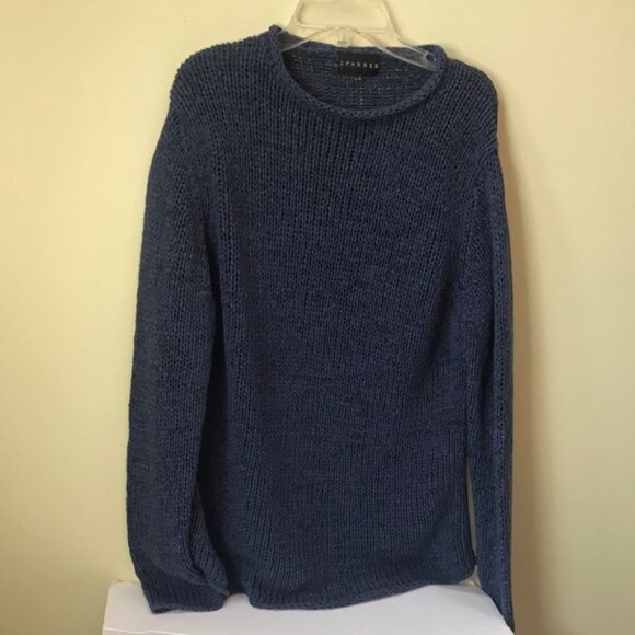 Spanner Mock Neck Sweater Open Ribbon Knit Minimalist Oversized Tunic Top Blue L - Picture 7 of 12